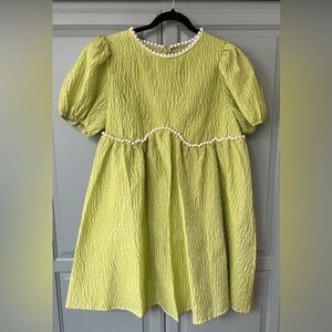 Lime Green Mini Babydoll Dress with Pearl trim detail